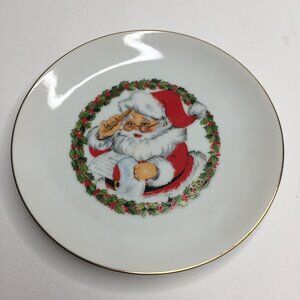 Vintage Jasco Fine Porcelain Christmas Plate Santa Claus Nice List 22K Gold Edge